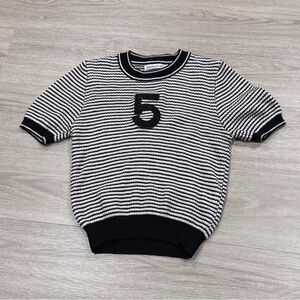 Black and White Striped number 5 knit cropped Shirt L